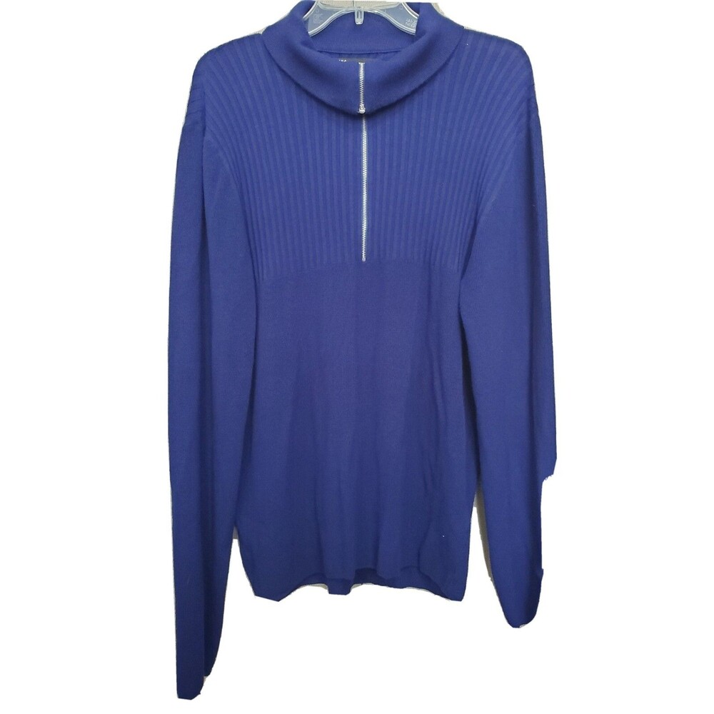 INC International Concepts Men's Blue Quarter Zip Mock Neck Pullover Sweater L
